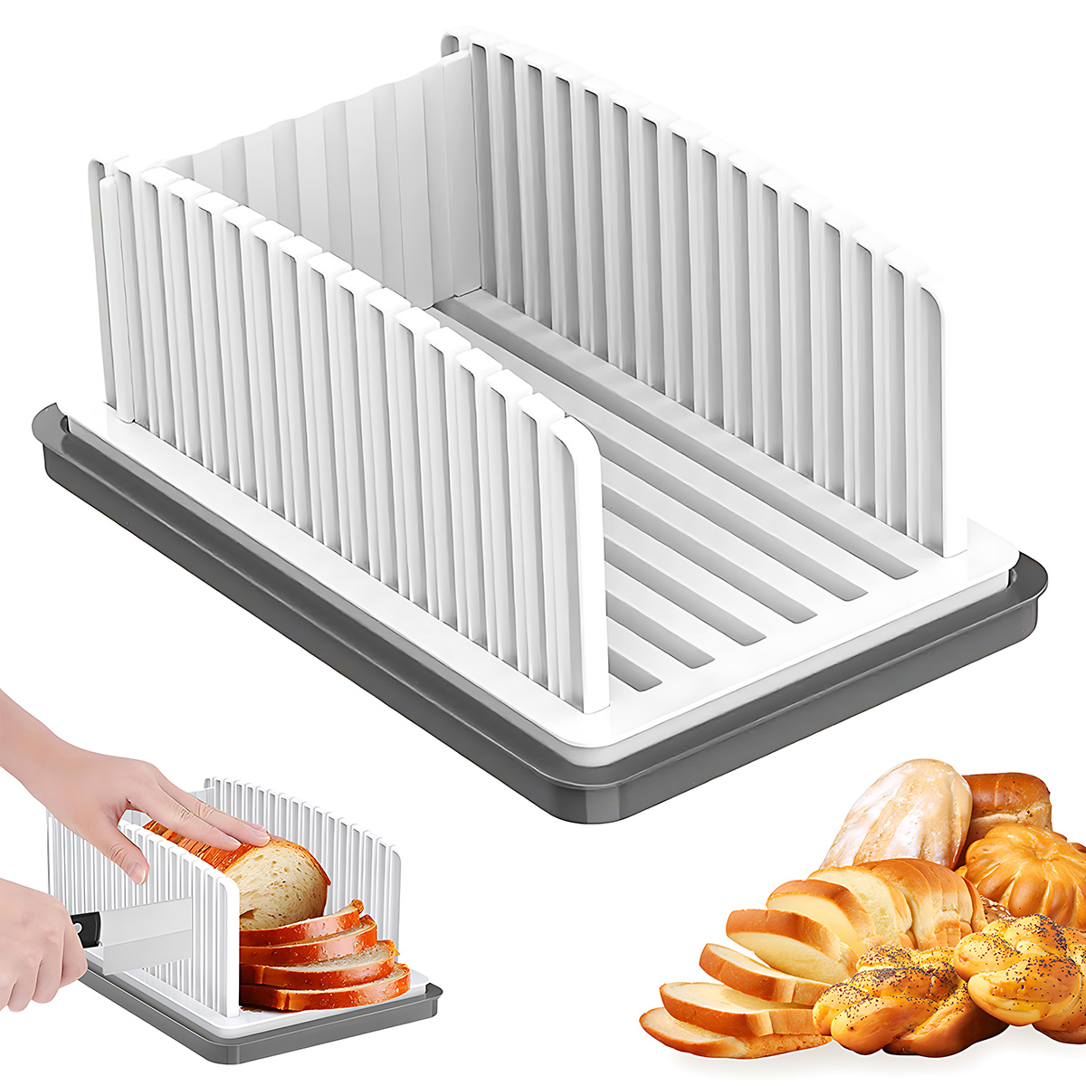 Commercial Bread Slicer - Adjustable Manual Bread Slicer with Foldable